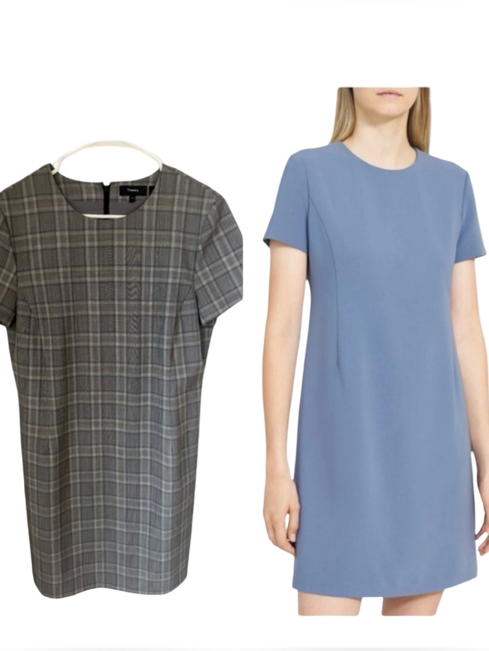 THEORY Jatinn Shift Dress Wool Blend Window Check Plaid Short Sleeve